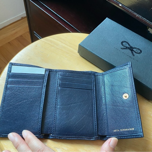 Auth Anya Hindmarch Trifold Navy Blue Wallet PRISTINE w/ Box - Picture 6 of 13